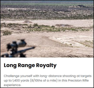Long Range Royalty - Challenge yourself with long-distance shooting at targets of up to 1,400 yards (.8 mile) in this Precision Rifle experience.