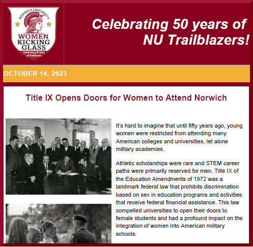 October 14, 2023 - Title IX Opens Doors for Women to Attend Norwich